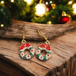 Festive Wreath Holiday Dangle Earrings